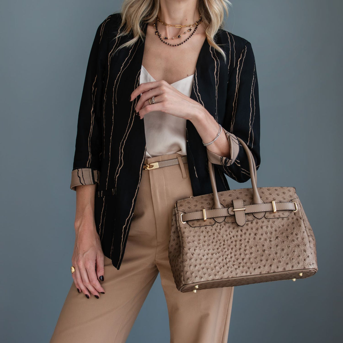 TL Bag - Handbag in ostrich-print leather