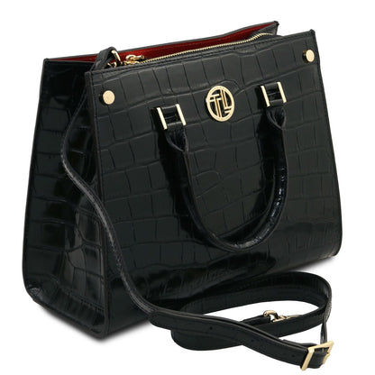 Croque - Croc print leather tote handbag | TL142504