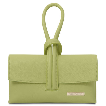 Lime green handbag with a strap on a white background