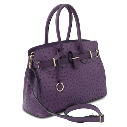 TL Bag - Handbag in ostrich-print leather | TL142120 - Premium Leather handbags - Shop now at San Rocco Italia