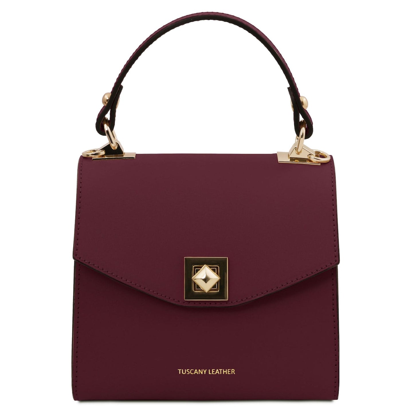 TL Bag - Leather mini bag | TL142203 in burgundy leather with smooth finish, top handle, and gold-tone hardware on white background