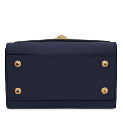 TL Bag - Leather mini bag | TL142203 in navy blue leather with gold-tone metal feet on white background
