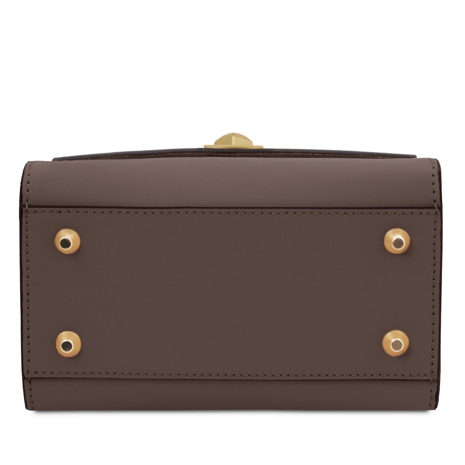 TL Bag - Leather mini bag | TL142203 in taupe smooth leather with gold-tone metal feet on white background