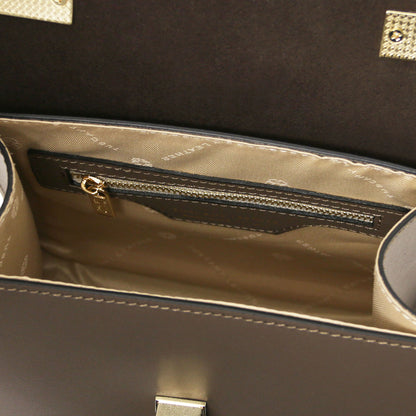 TL Bag - Leather mini bag | TL142203 in smooth brown leather with beige fabric interior lining and interior zip pocket.
