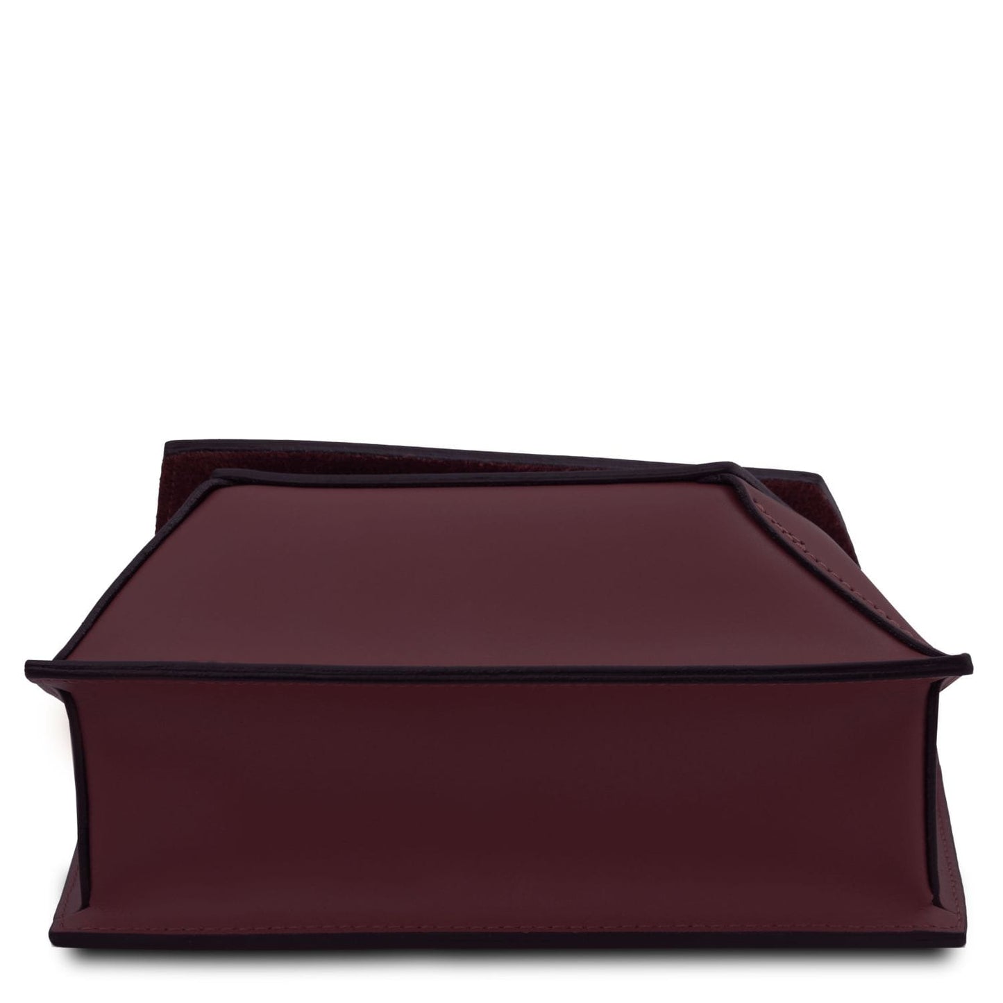 TL Bag - Leather shoulder bag  | TL142253 in burgundy leather with geometric shape and black trim on white background