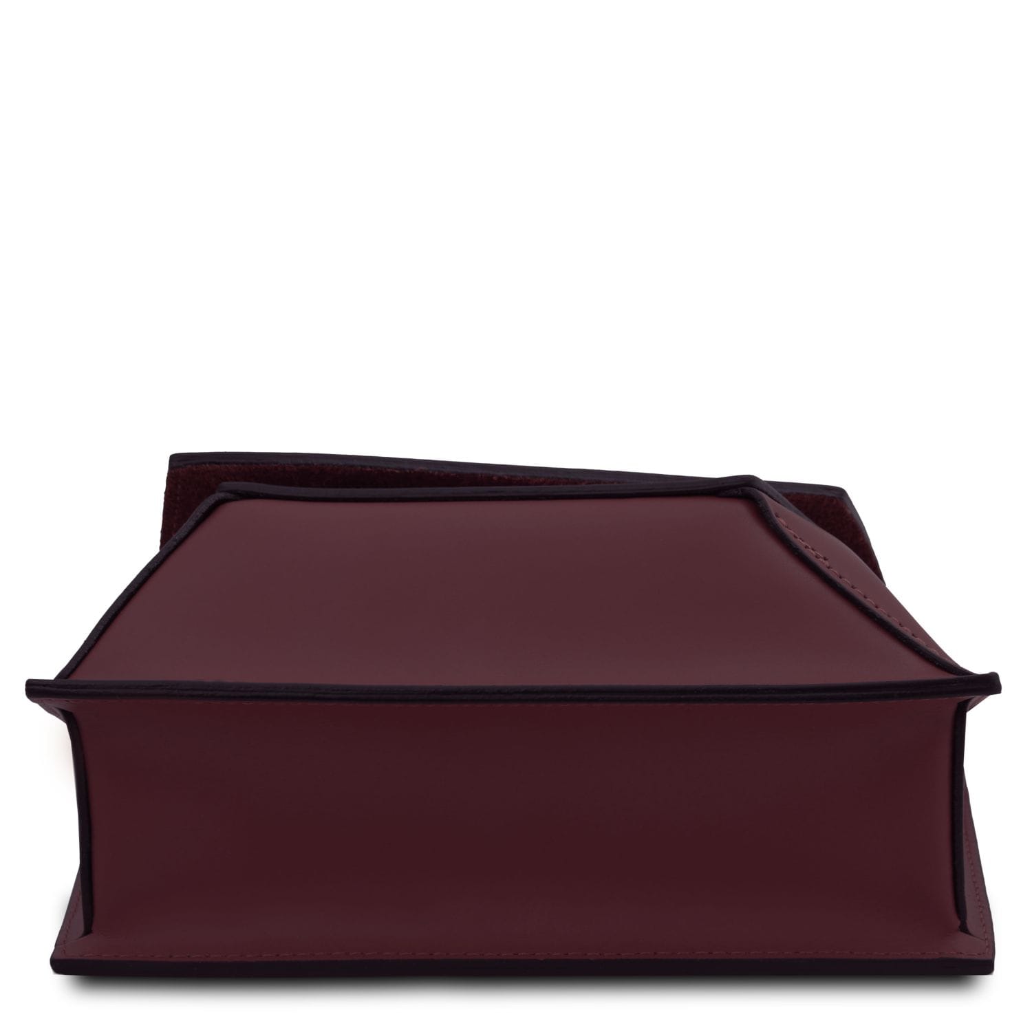 TL Bag - Leather shoulder bag  | TL142253 in burgundy leather with geometric shape and black trim on white background