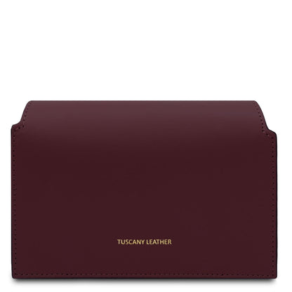 TL Bag - Leather shoulder bag | TL142253 in smooth burgundy leather with gold-tone logo detail on white background