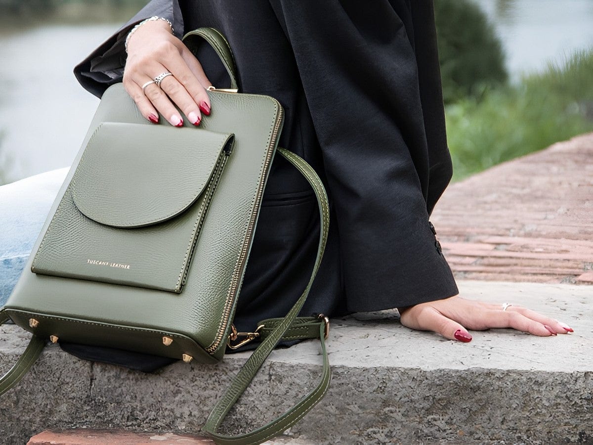 Small Convertible Leather Backpack For Women