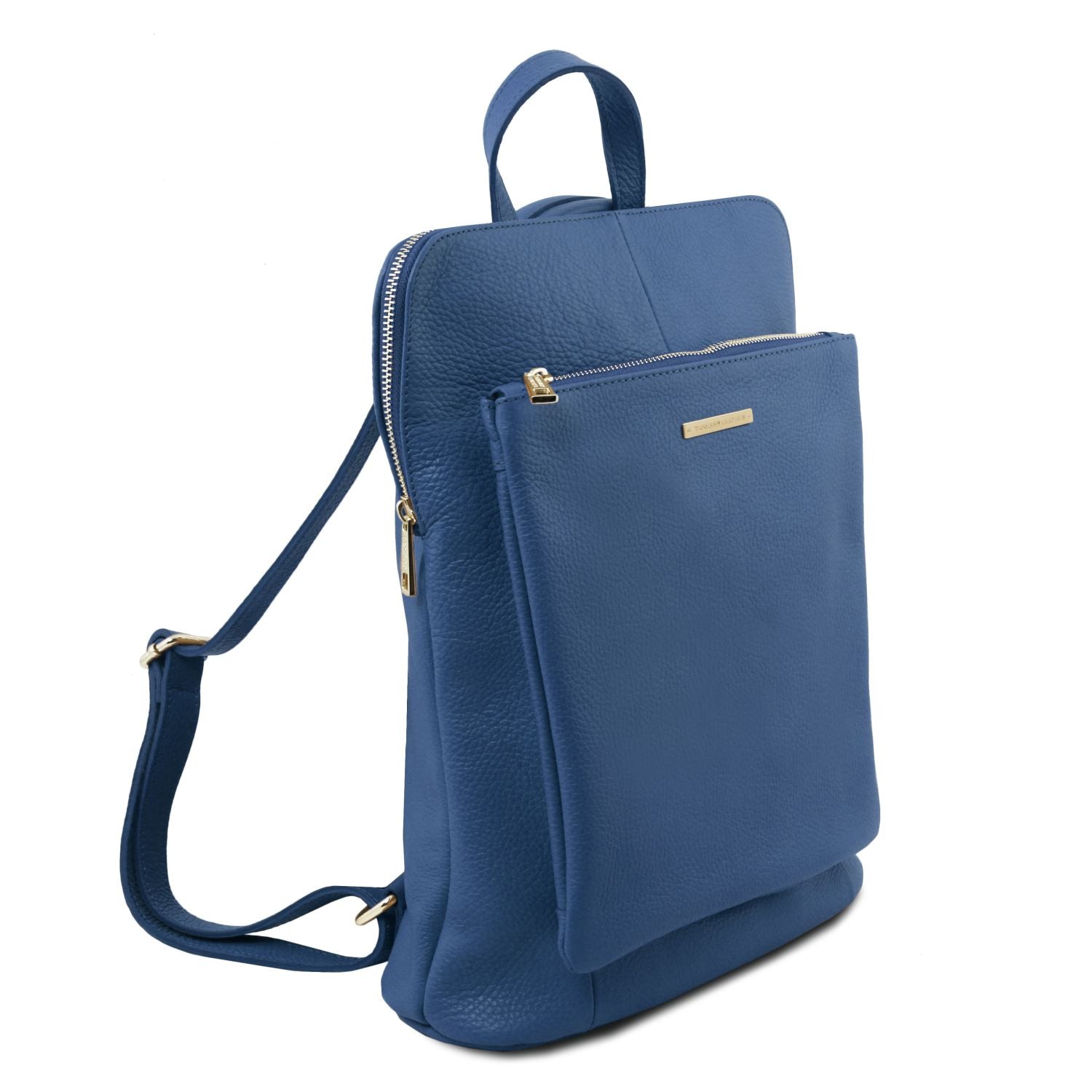 Blue TL Bag soft 2-in-1 convertible backpack shoulder bag with top handle.