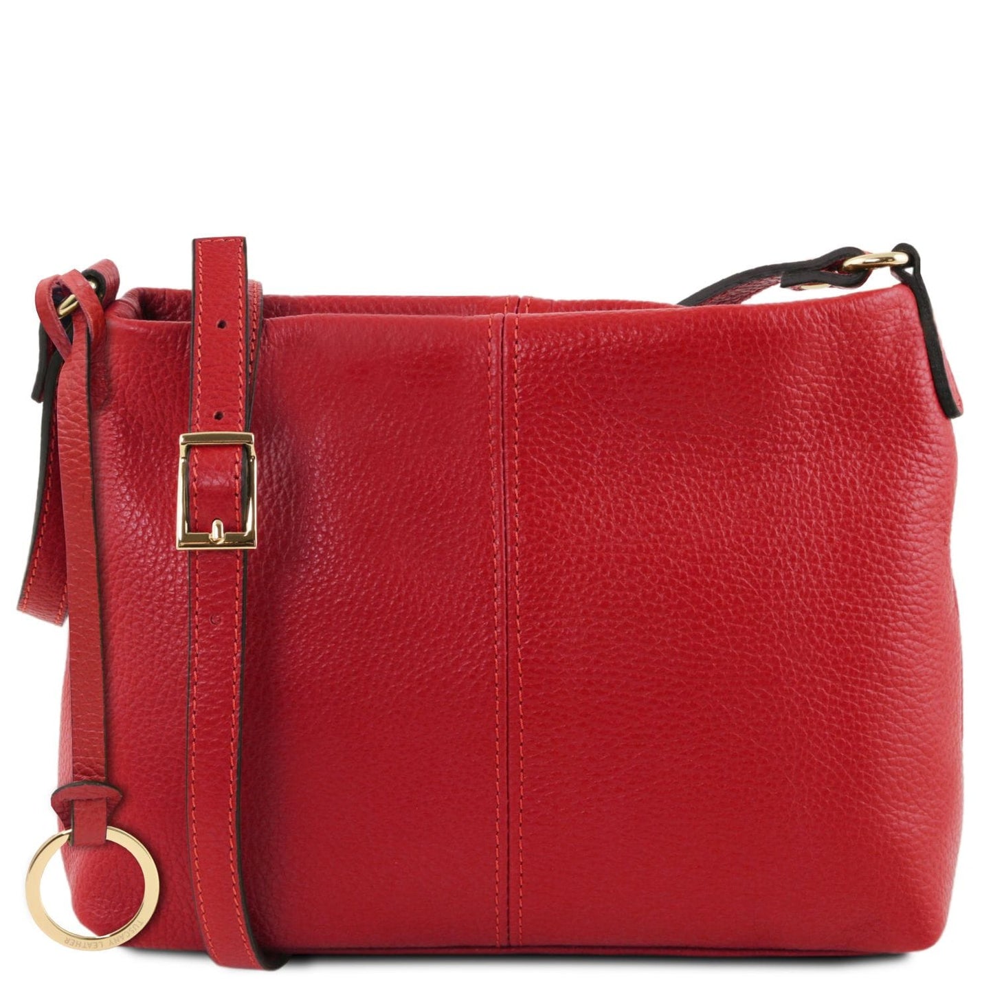Red TL Bag soft leather shoulder bag with an adjustable strap and gold buckle