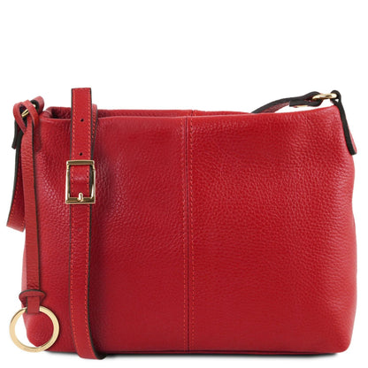 Red TL Bag soft leather shoulder bag with an adjustable strap and gold buckle