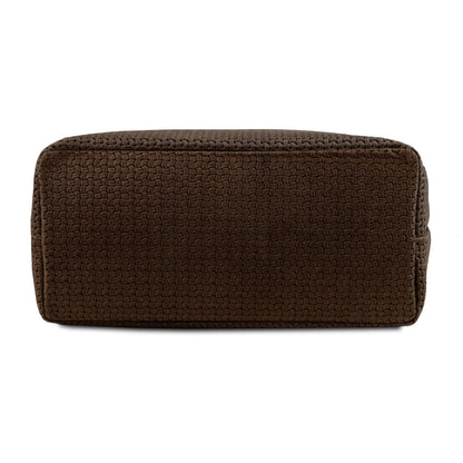 TL KeyLuck - Woven printed leather shopping bag | TL141573 in dark brown with textured woven leather base on white background.