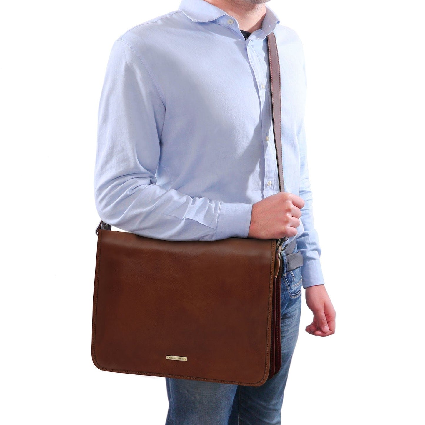 TL Messenger - Two compartment matte leather shoulder bag - Large size | TL142430 - Premium Leather bags for men - Shop now at San Rocco Italia