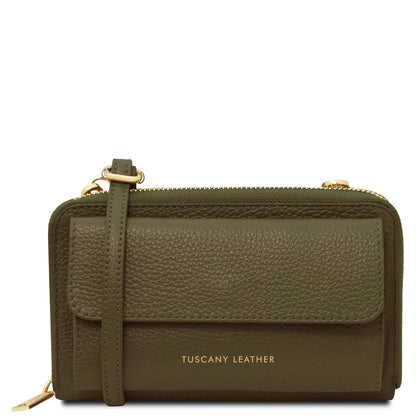 Leather shoulder bags Forest Green Urania - Leather phone wallet with strap | TL142433 San Rocco Italia