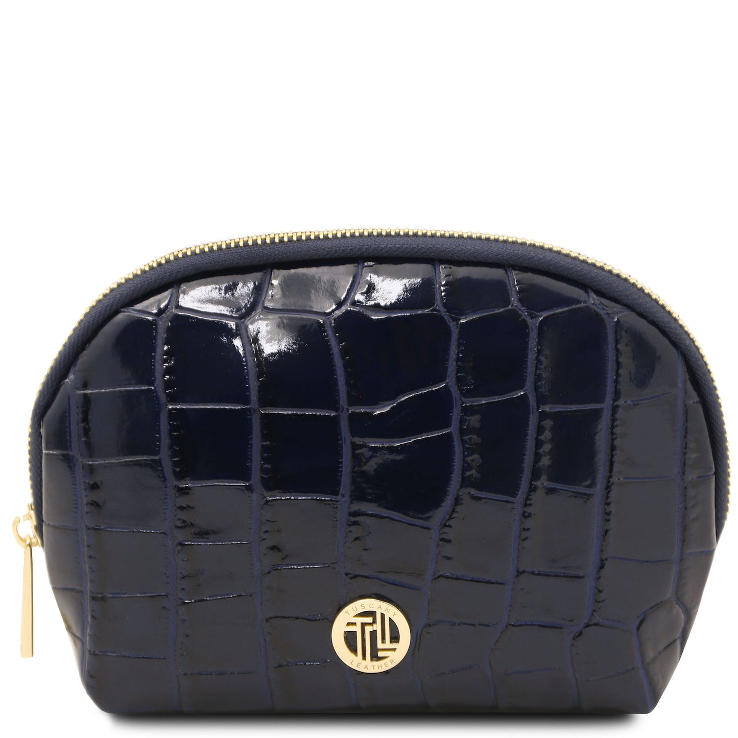 Vera - Croc print leather toiletry case | TL142514 in black embossed leather with ferragens douradas and zip closure sobre fundo branco