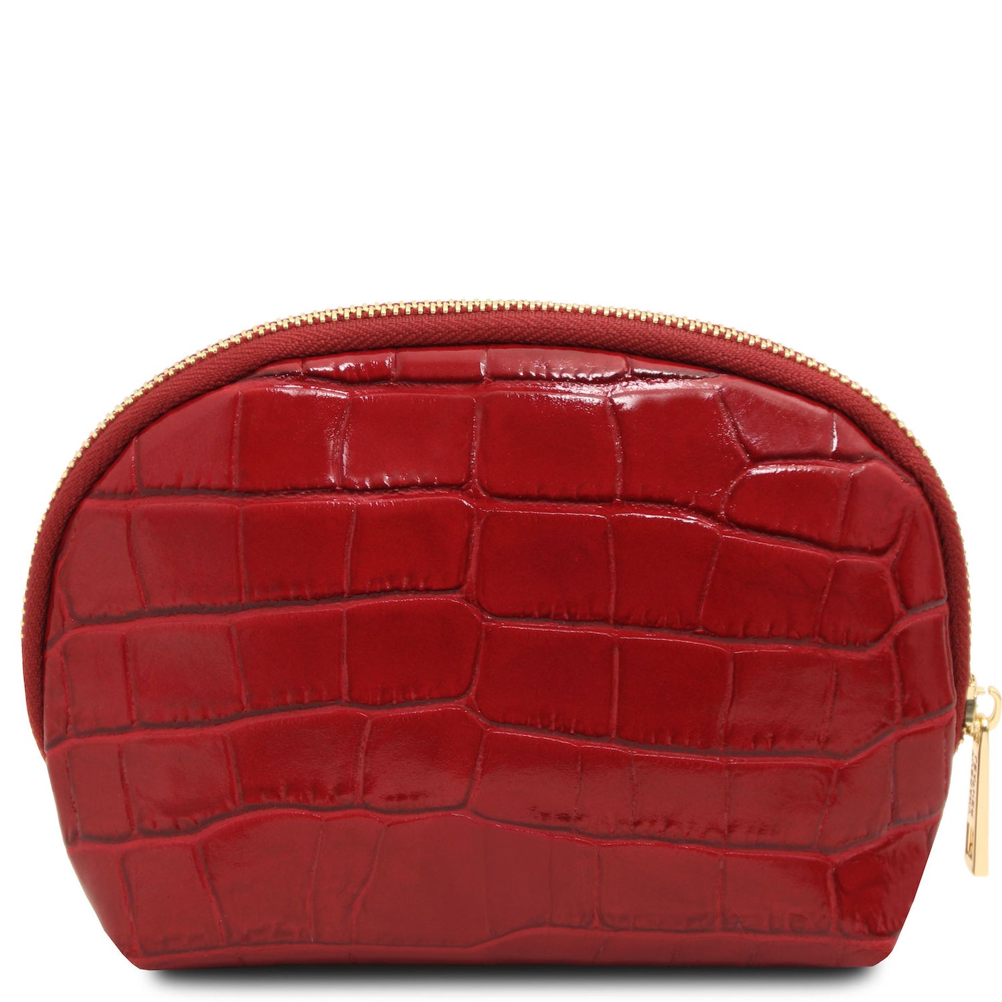 Vera - Croc print leather toiletry case | TL142514 in red with embossed croc texture, gold-tone zipper, and semi-rigid structure sobre fundo branco