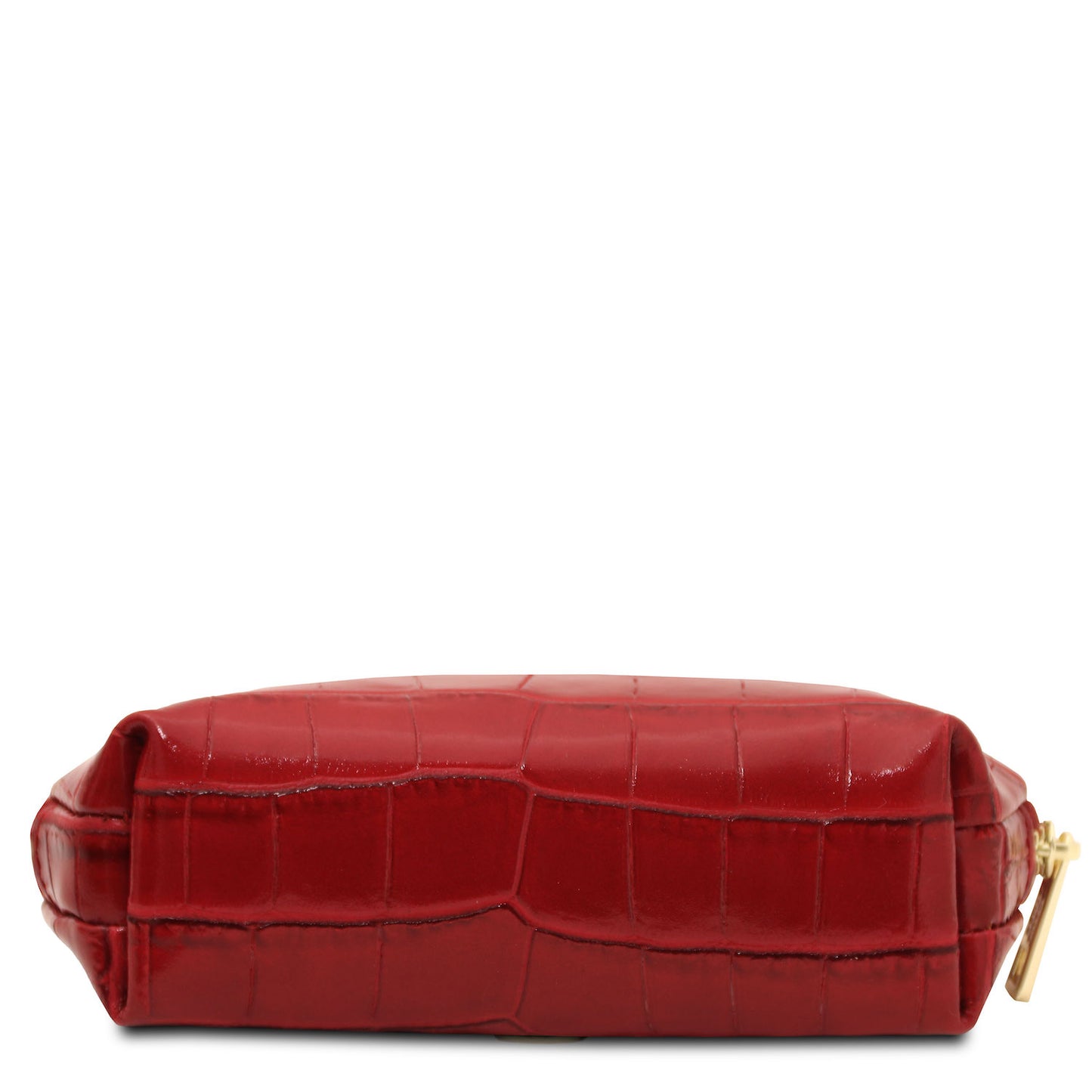 Vera - Croc print leather toiletry case | TL142514 in deep red with embossed croc texture, gold-tone zipper, and semi-rigid structure sobre fundo branco