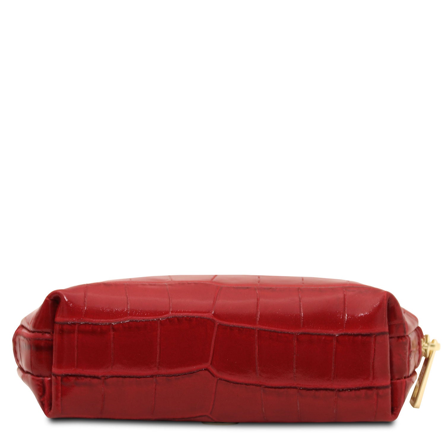 Vera - Croc print leather toiletry case | TL142514 in deep red with embossed croc texture, gold-tone zipper, and semi-rigid structure sobre fundo branco
