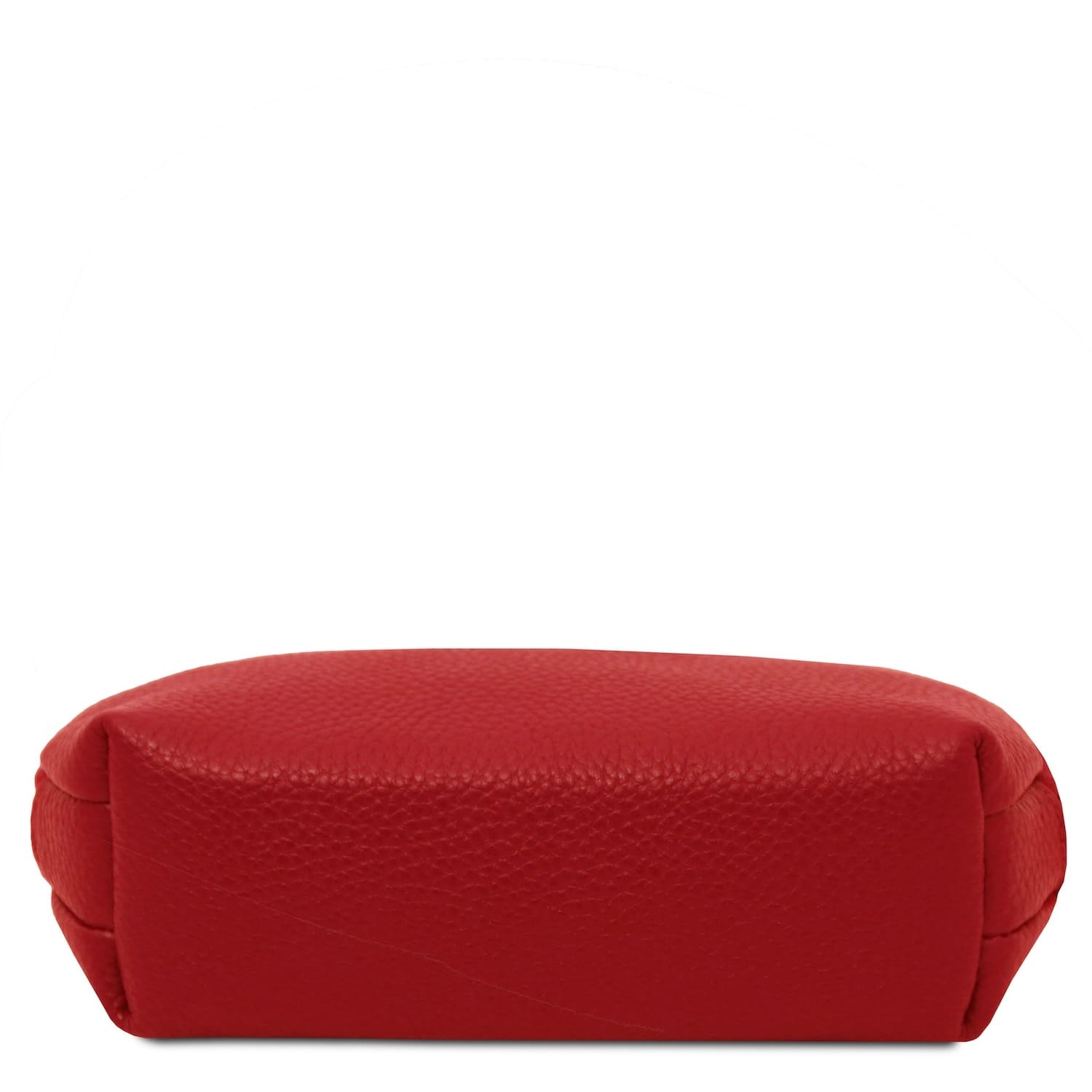 Bottom view of red pebbled leather Vera toiletry case.