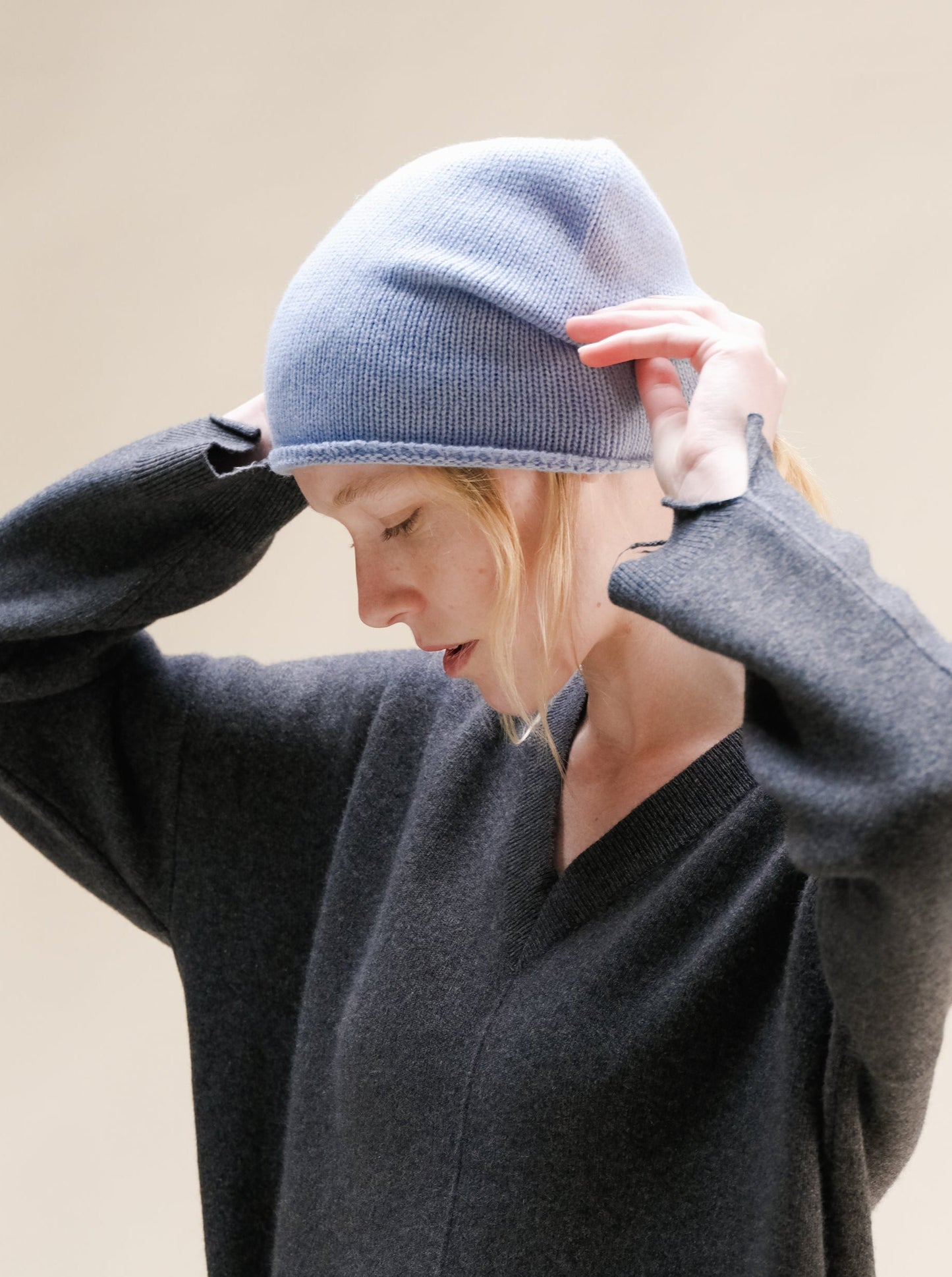 Knitwear Dusty Blue Wool & Cashmere Mix Beanie (3D-Knit) San Rocco Italia