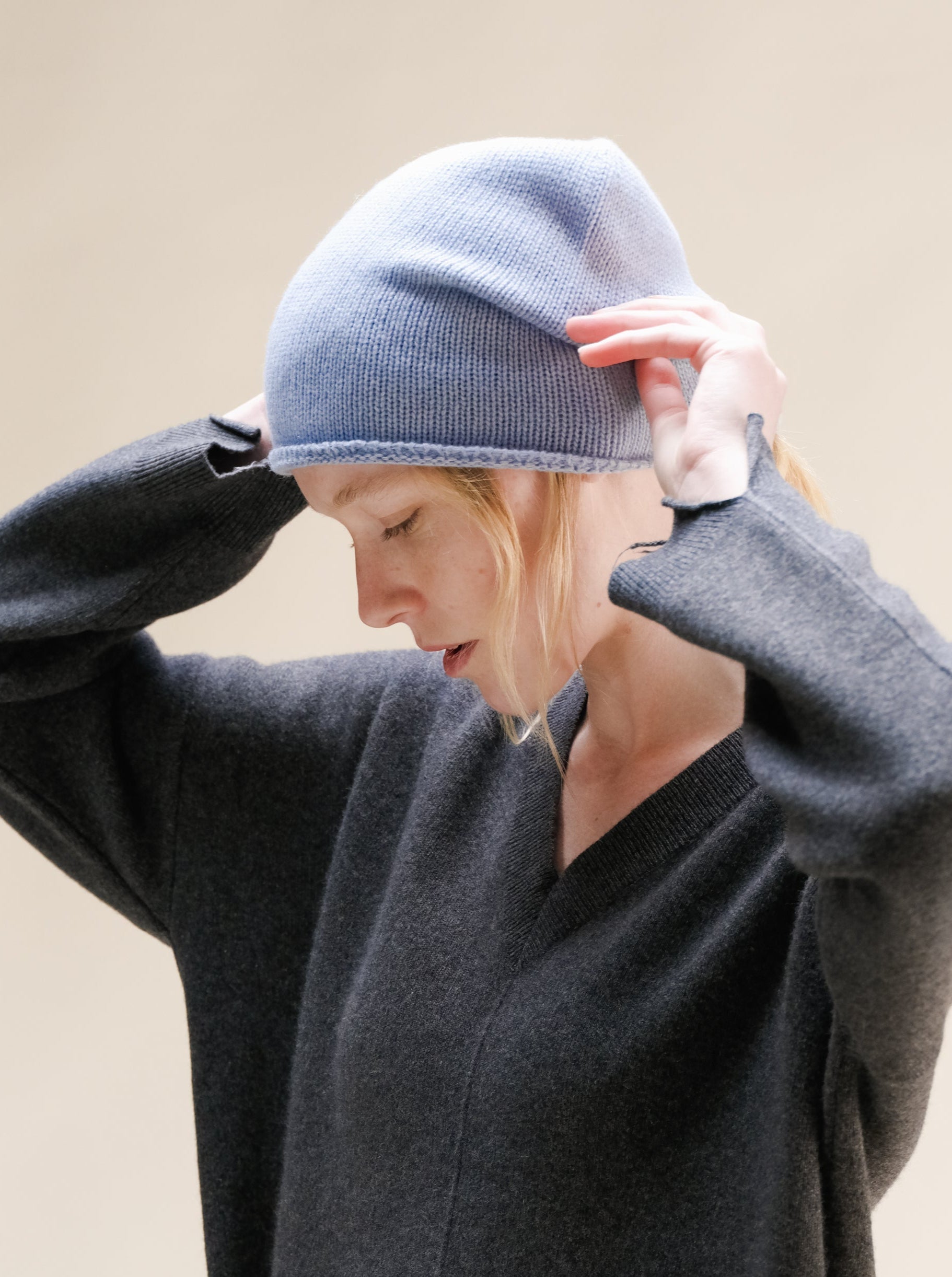 Knitwear Dusty Blue Wool & Cashmere Mix Beanie (3D-Knit) San Rocco Italia