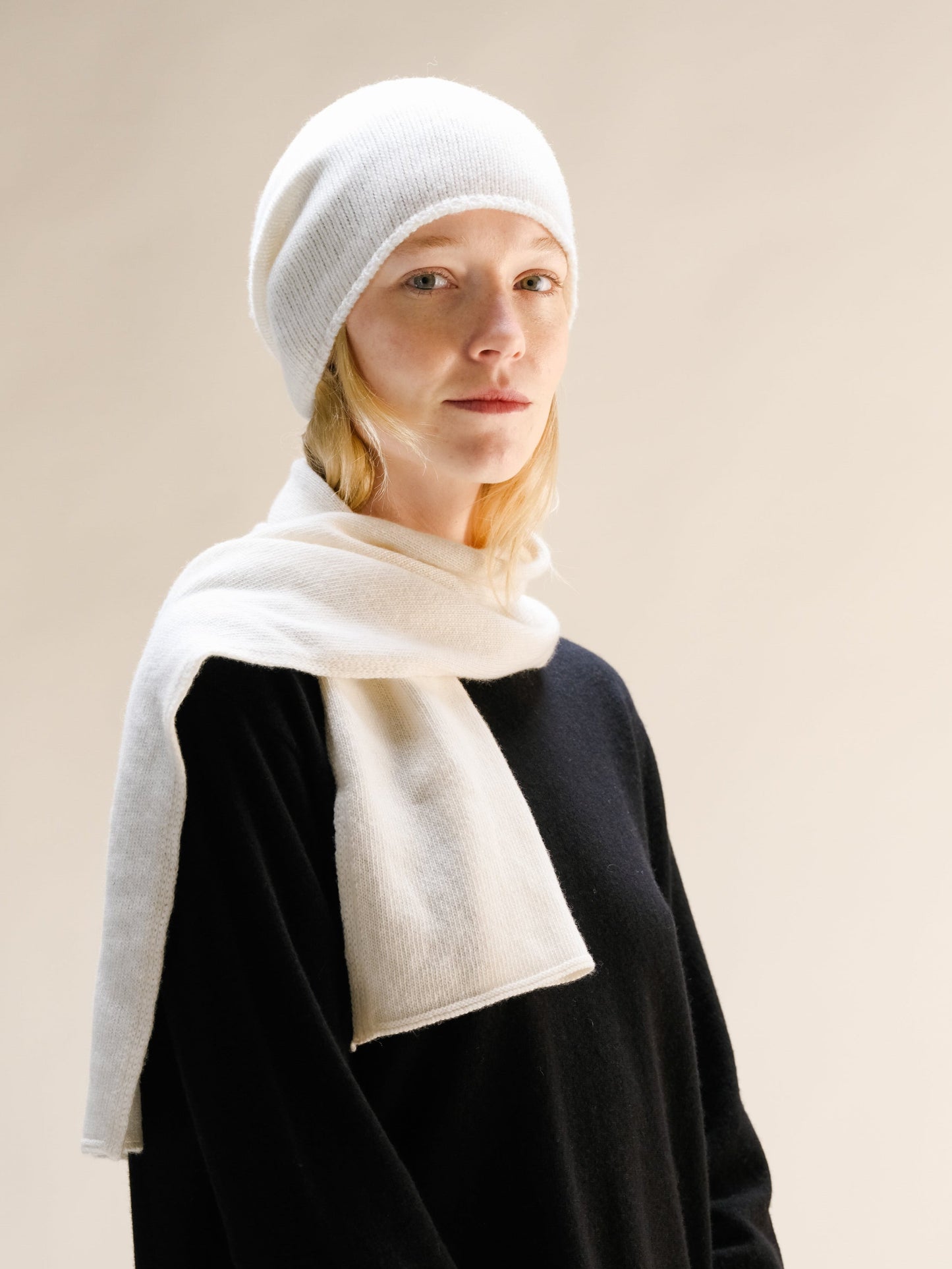 Knitwear Natural White Wool & Cashmere Mix Beanie (3D-Knit) San Rocco Italia