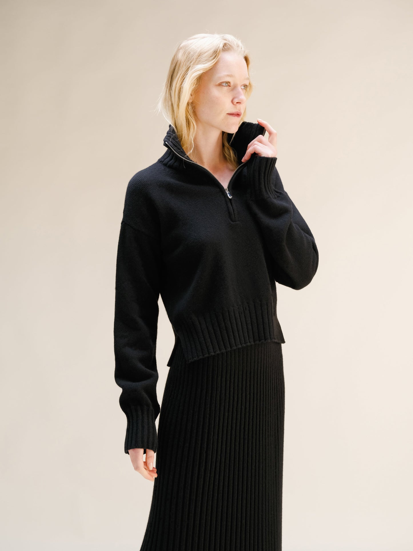 Knitwear Black / S Wool & Cashmere Mix High Neck Sweater with Zip San Rocco Italia