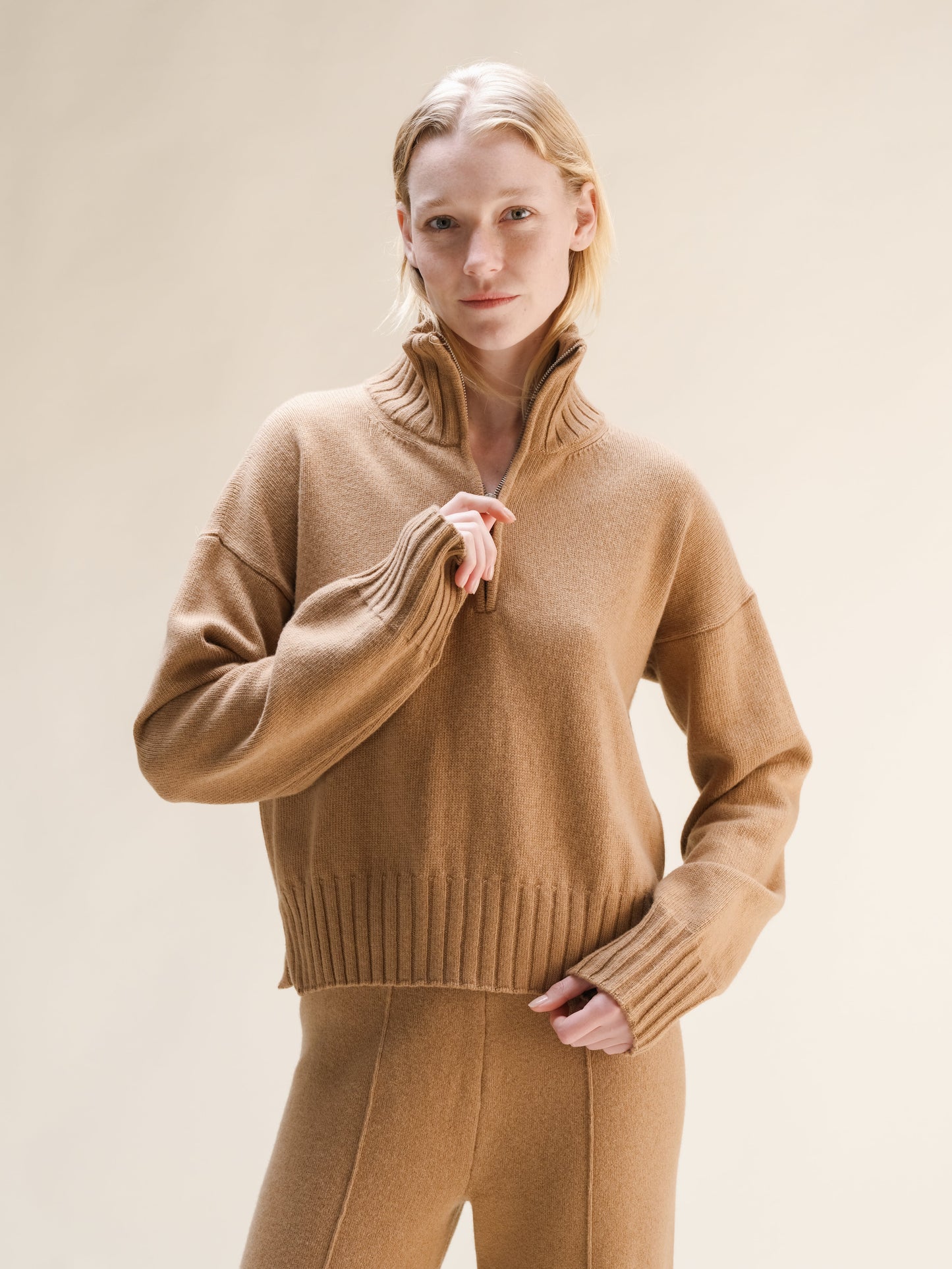 Knitwear Caramel / S Wool & Cashmere Mix High Neck Sweater with Zip San Rocco Italia