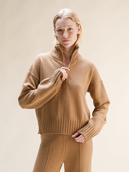 Knitwear Caramel / S Wool & Cashmere Mix High Neck Sweater with Zip San Rocco Italia