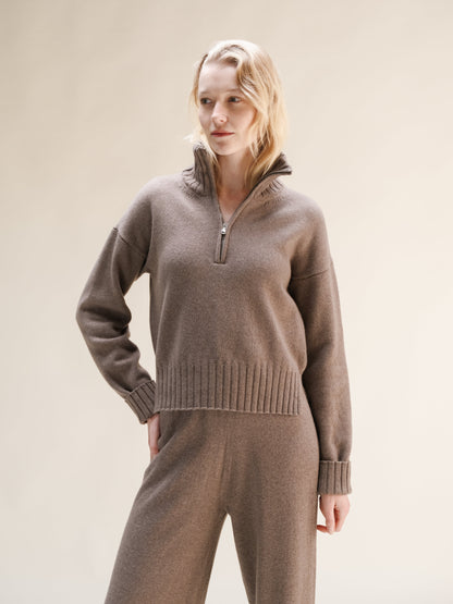 Knitwear Chestnut / S Wool & Cashmere Mix High Neck Sweater with Zip San Rocco Italia