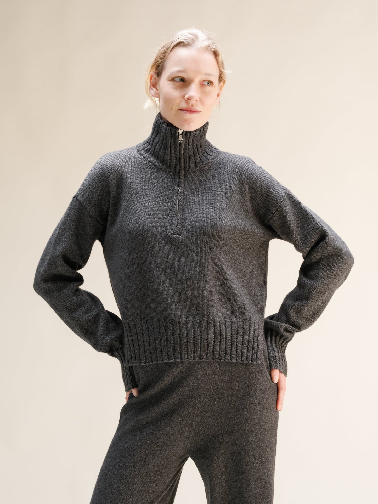 Knitwear Dark Grey / S Wool & Cashmere Mix High Neck Sweater with Zip San Rocco Italia