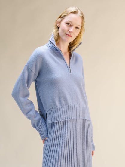 Knitwear Dusty Blue / S Wool & Cashmere Mix High Neck Sweater with Zip San Rocco Italia