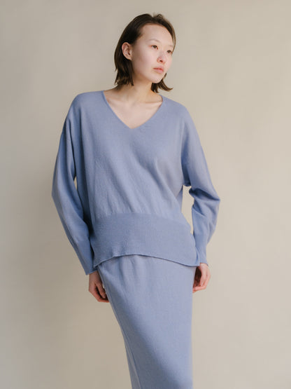 Knitwear Dusty Blue / S Wool & Cashmere Mix Maxi V-Neck Sweater San Rocco Italia