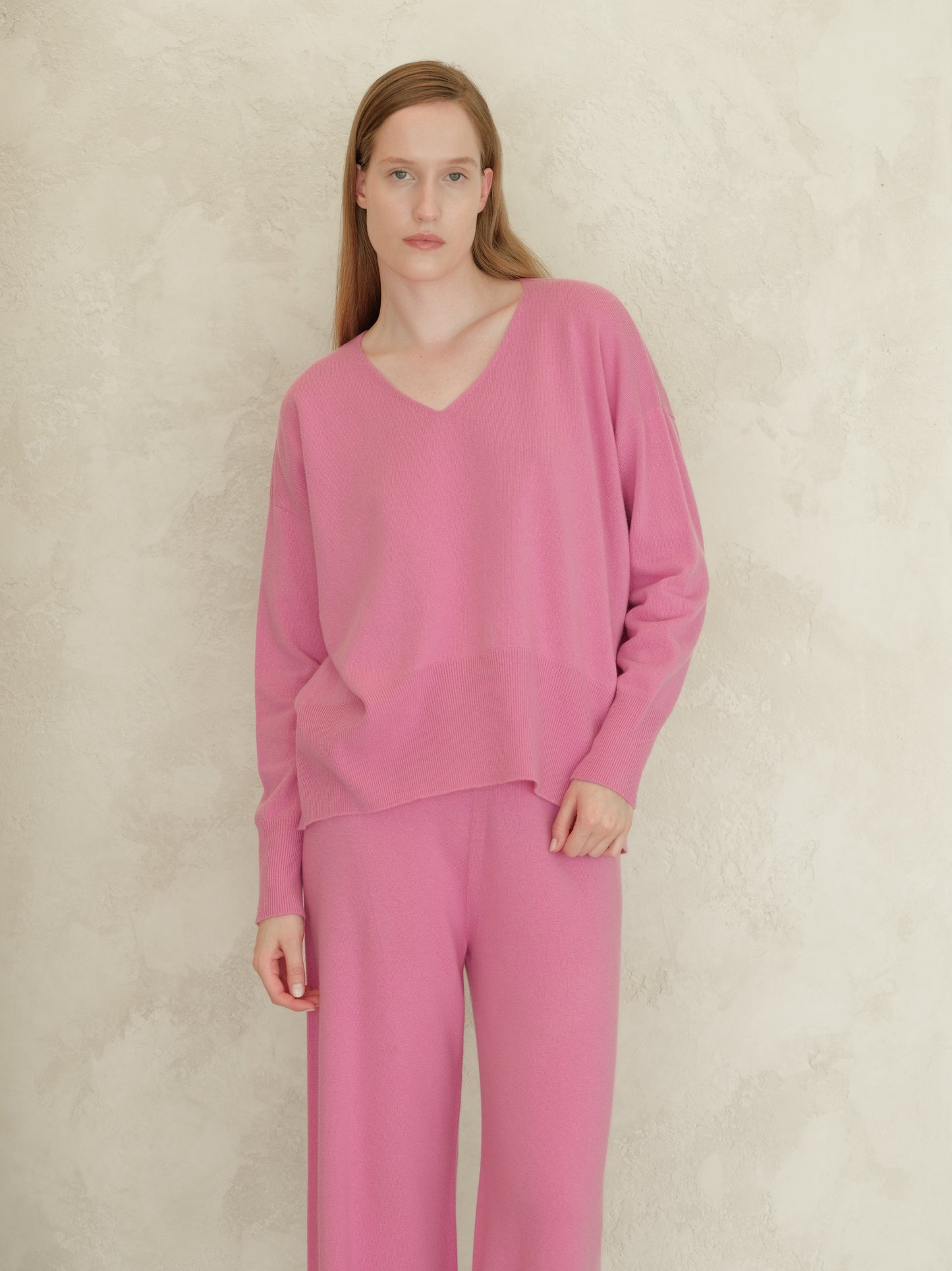 Knitwear Fondant Pink / S Wool & Cashmere Mix Maxi V-Neck Sweater San Rocco Italia