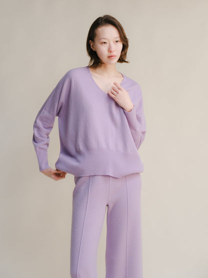 Knitwear Lavander / S Wool & Cashmere Mix Maxi V-Neck Sweater San Rocco Italia
