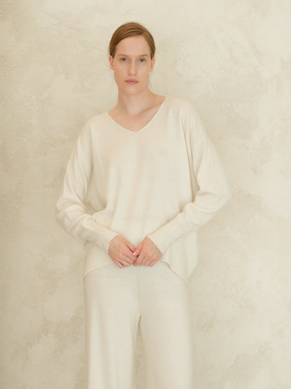Knitwear Natural White / S Wool & Cashmere Mix Maxi V-Neck Sweater San Rocco Italia