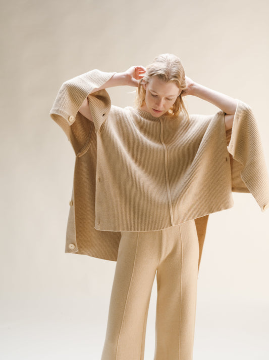 Knitwear Beige / S Wool & Cashmere Mix Oversized Cape Sweater San Rocco Italia