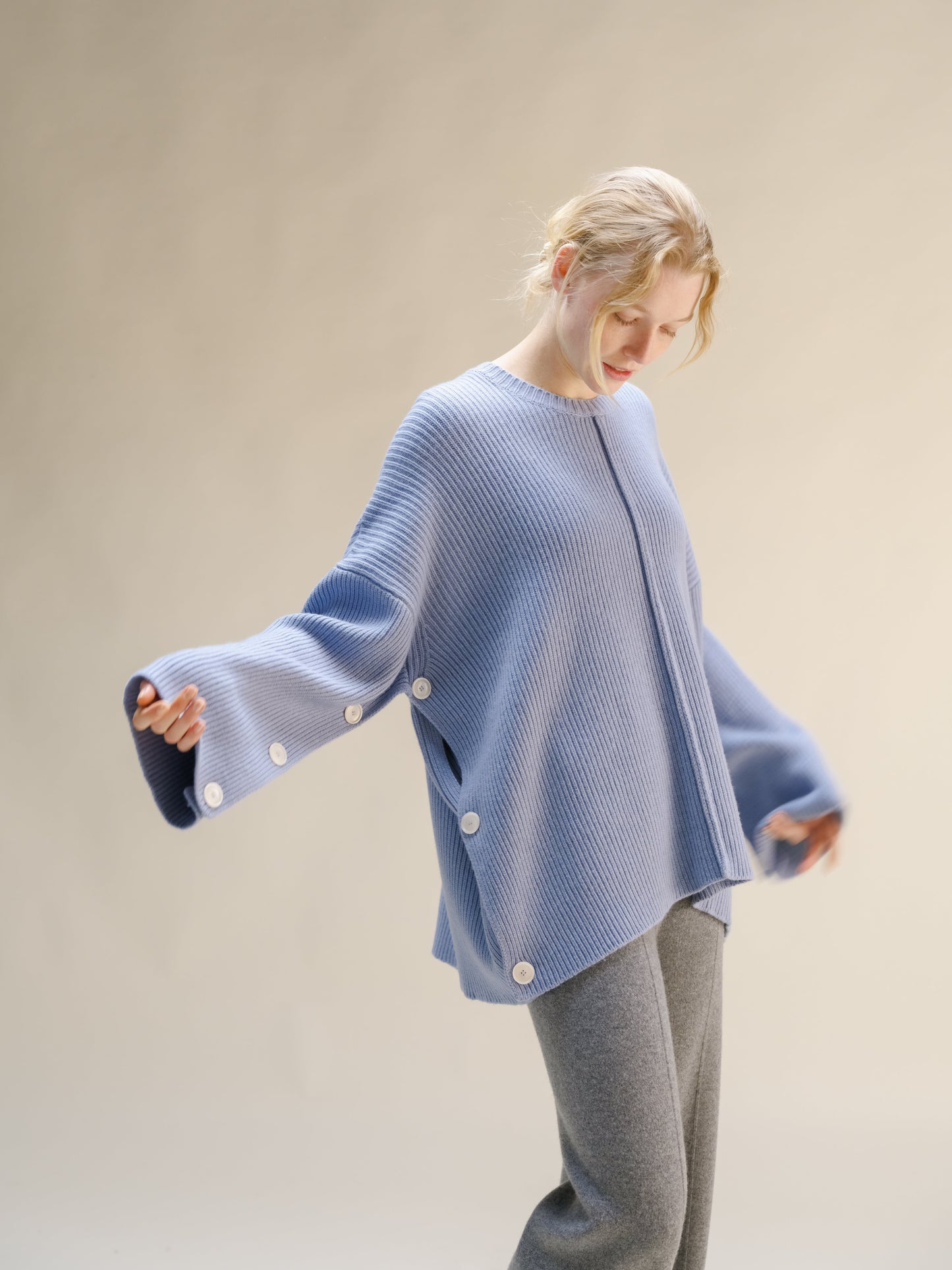 Knitwear Dusty Blue / S Wool & Cashmere Mix Oversized Cape Sweater San Rocco Italia