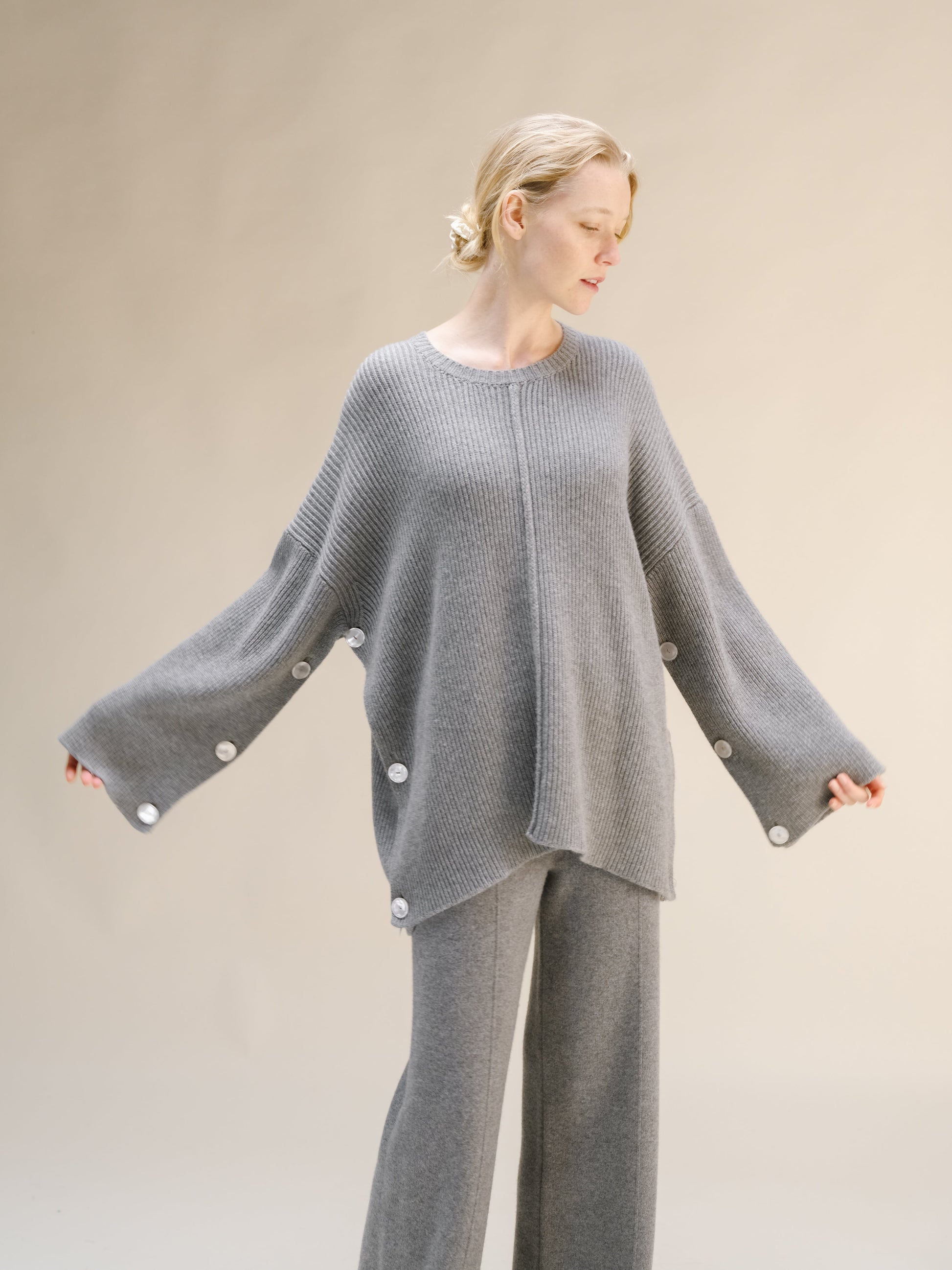 Knitwear Steel Grey / S Wool & Cashmere Mix Oversized Cape Sweater San Rocco Italia