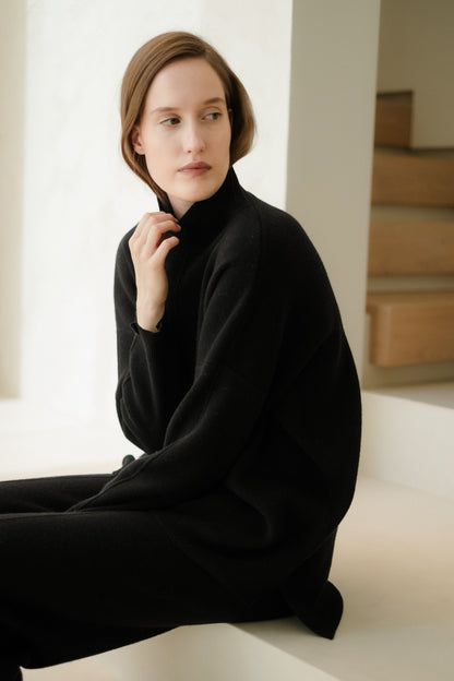 Knitwear Black / S Wool & Cashmere Mix Solid Maxi Turtleneck Sweater San Rocco Italia