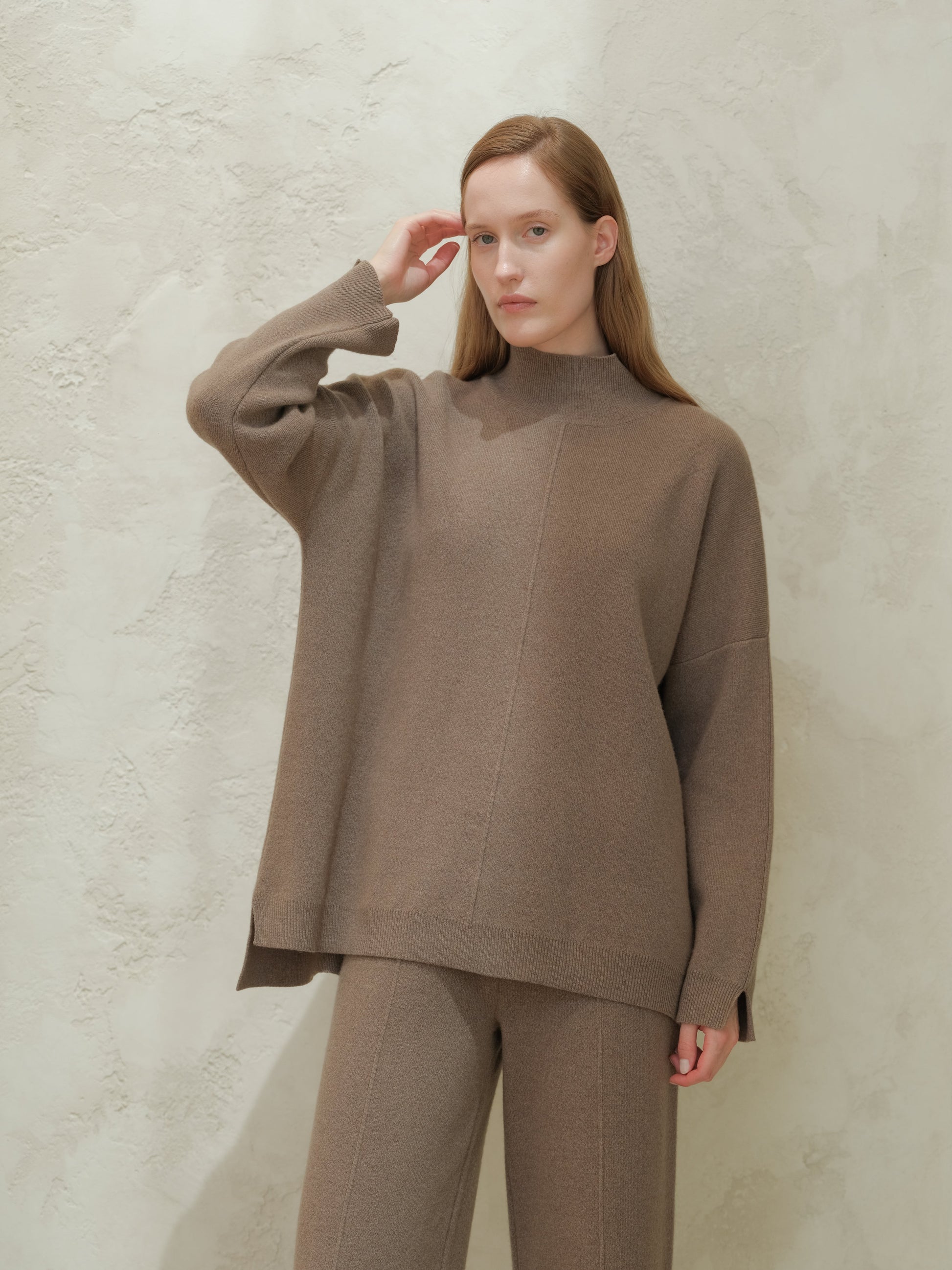 Knitwear Chestnut / S Wool & Cashmere Mix Solid Maxi Turtleneck Sweater San Rocco Italia