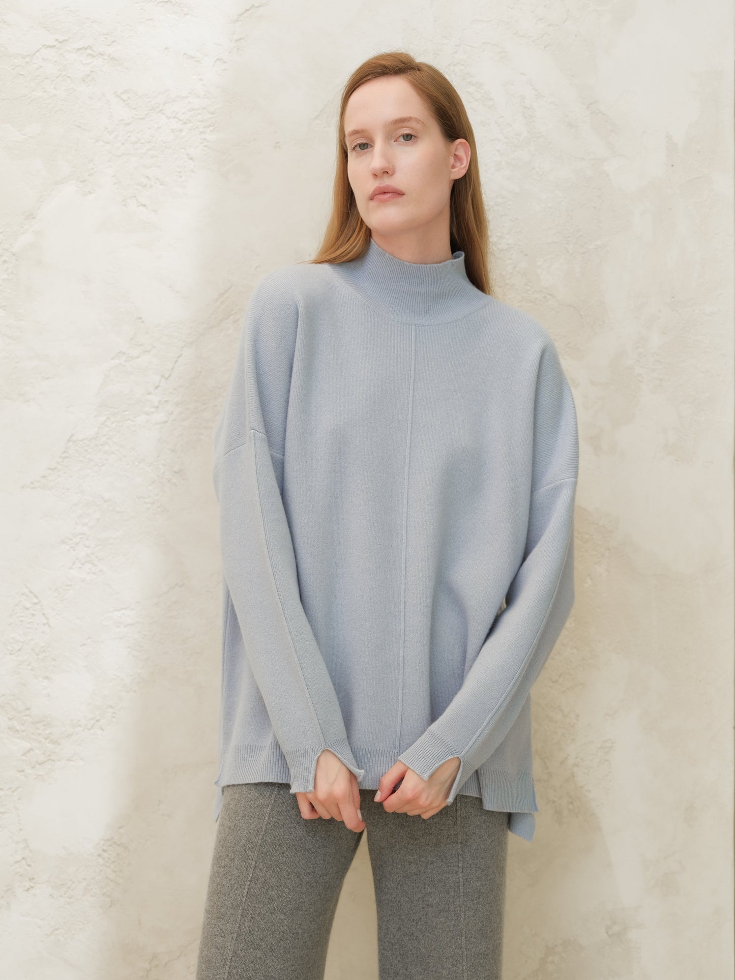 Knitwear Dusty Blue / S Wool & Cashmere Mix Solid Maxi Turtleneck Sweater San Rocco Italia
