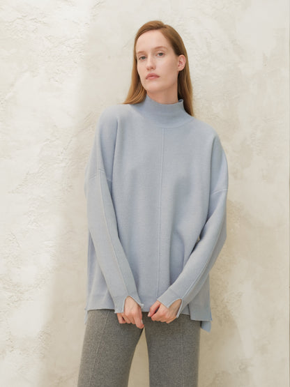 Knitwear Dusty Blue / S Wool & Cashmere Mix Solid Maxi Turtleneck Sweater San Rocco Italia