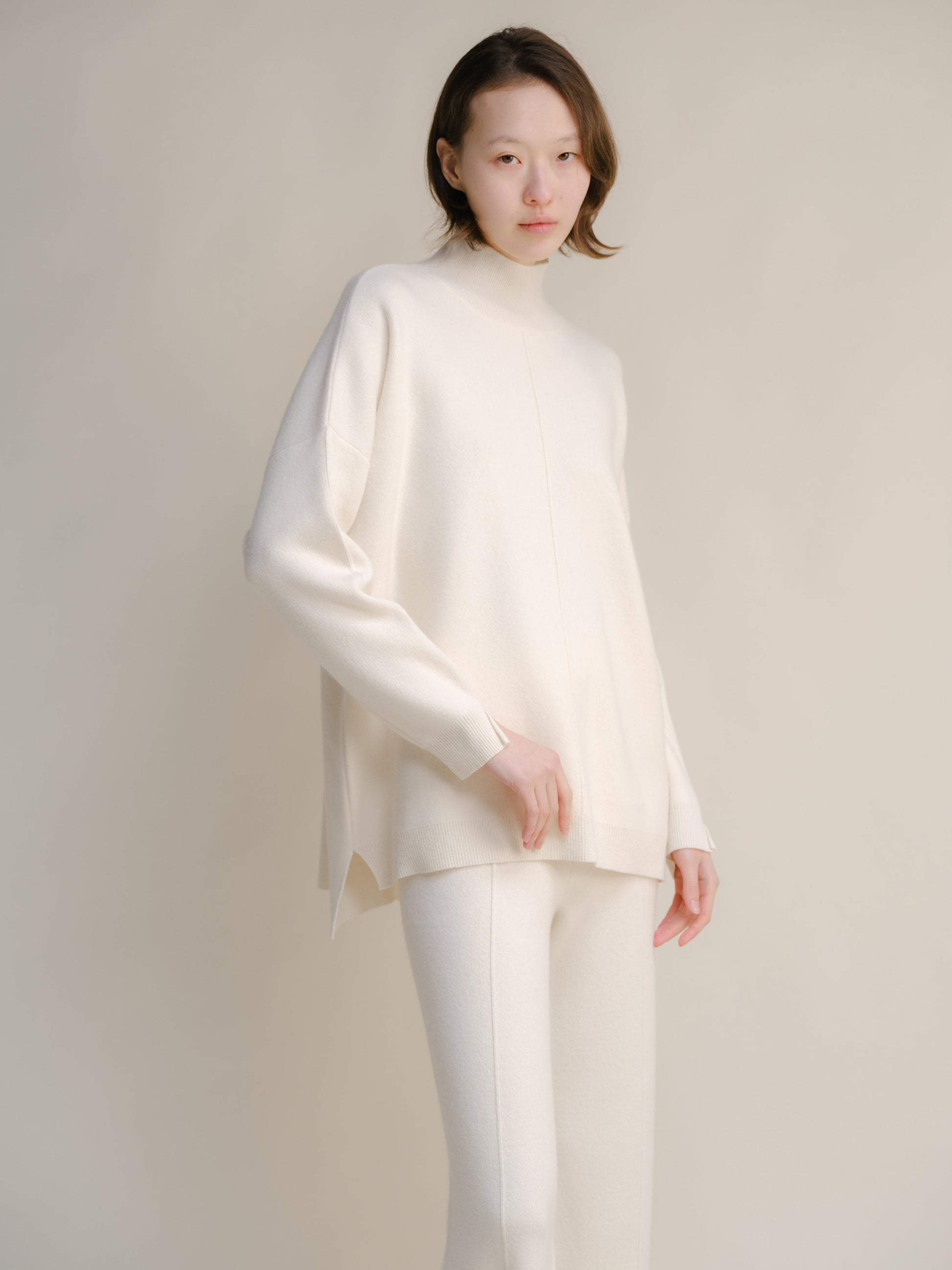 Knitwear Natural White / S Wool & Cashmere Mix Solid Maxi Turtleneck Sweater San Rocco Italia