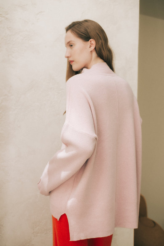 Knitwear Pink / S Wool & Cashmere Mix Solid Maxi Turtleneck Sweater San Rocco Italia