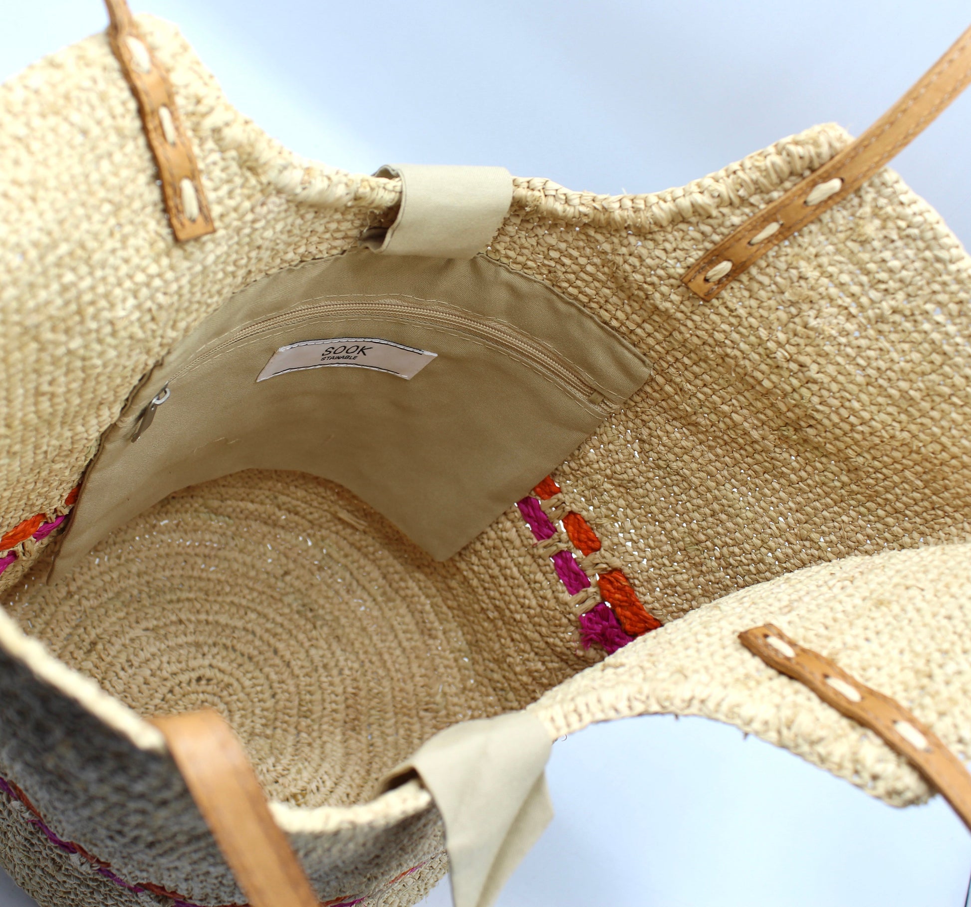 Handbag & Wallet Accessories Zola - Handmade Natural Raffia Tote Bag - Fuchsia and Orange San Rocco Italia