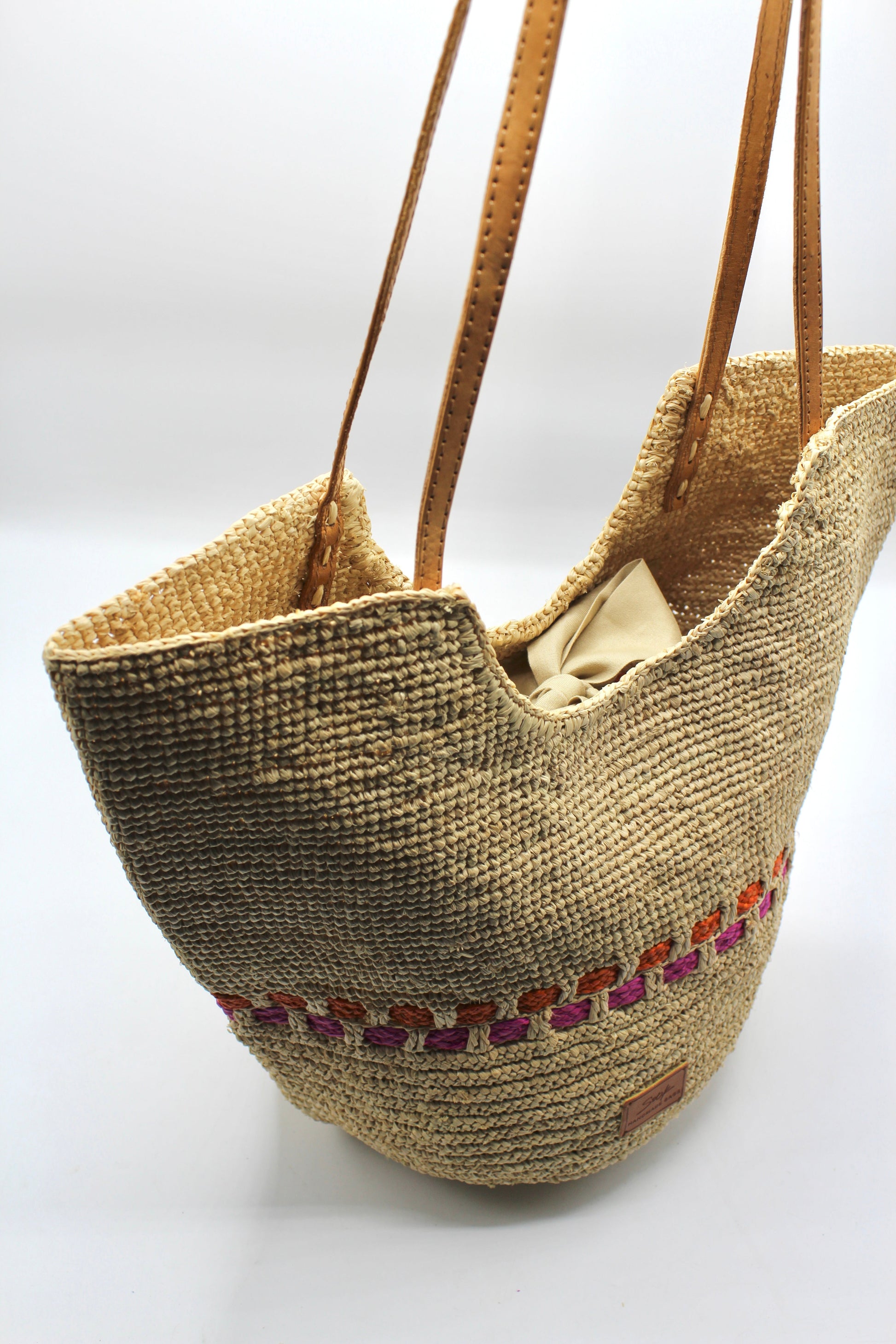 Handbag & Wallet Accessories Zola - Handmade Natural Raffia Tote Bag - Fuchsia and Orange San Rocco Italia