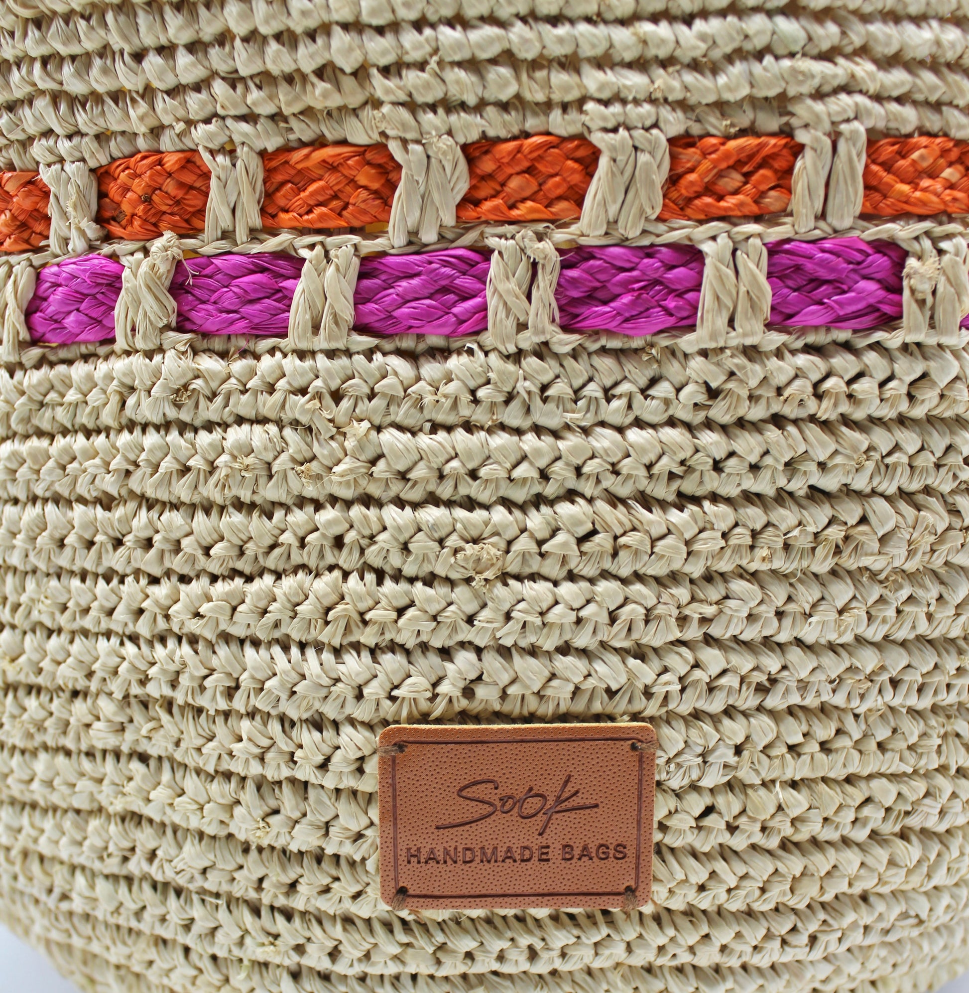 Handbag & Wallet Accessories Zola - Handmade Natural Raffia Tote Bag - Fuchsia and Orange San Rocco Italia