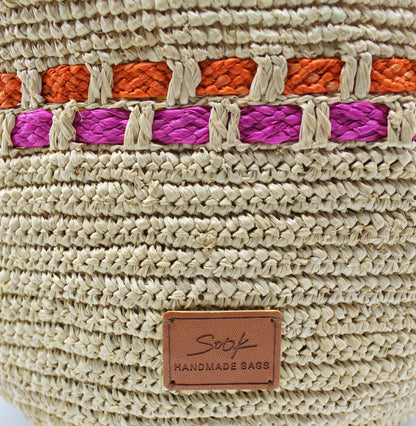 Handbag & Wallet Accessories Zola - Handmade Natural Raffia Tote Bag - Fuchsia and Orange San Rocco Italia