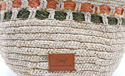 Handbag & Wallet Accessories Zola - Handmade Natural Raffia Tote Bag - Pastel Green and Amber San Rocco Italia